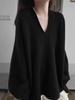 Retro Style V-neck 100% Wool Mid-length Sweater - Soft Cashmere Base Layer for Autumn/Winter