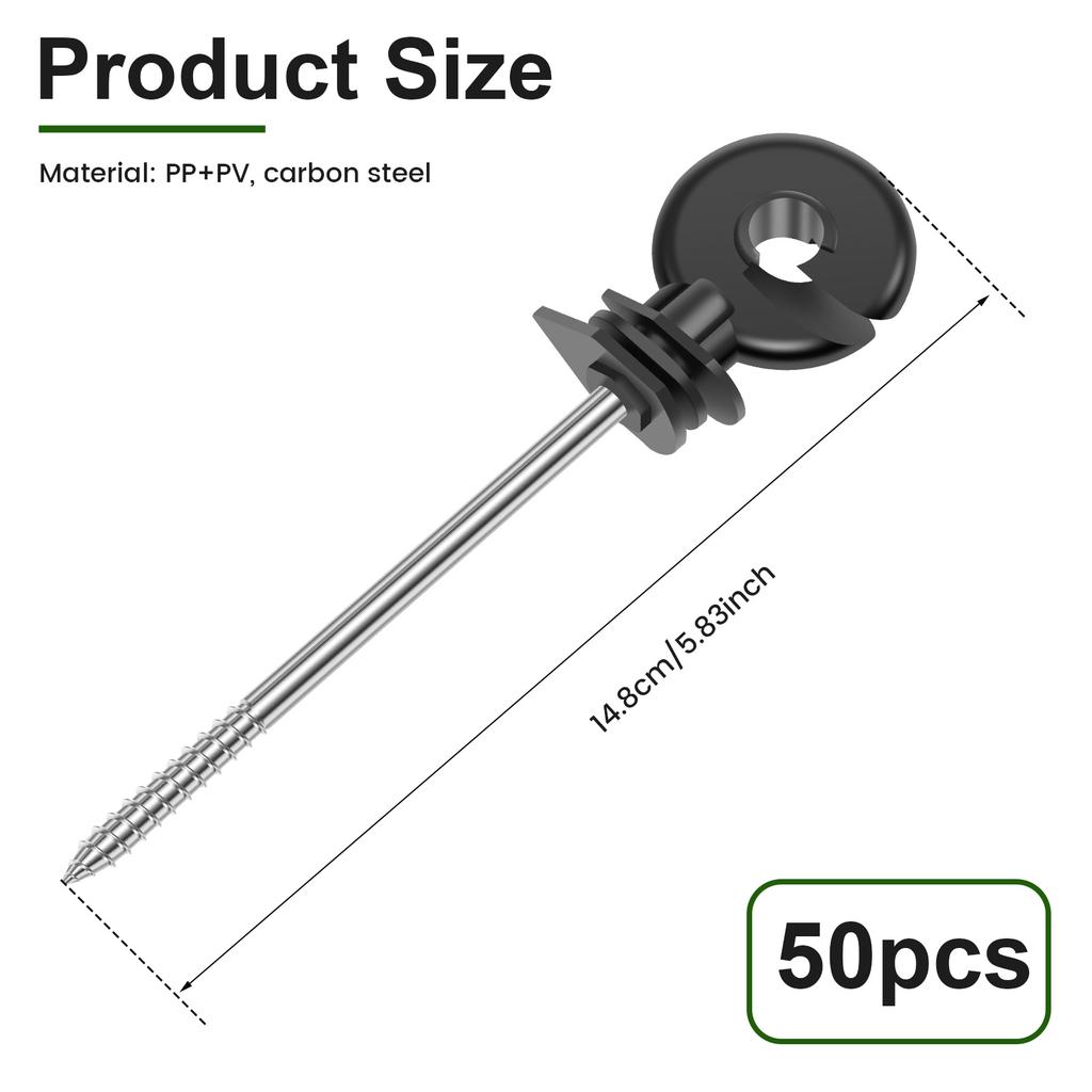 50pcs Electric Fence Insulators Screw Wood Post Electric Fence Insulator Self Tapping Screw for Meadow Farm Animals