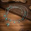 3Pcs/Set Vintage Turquoise Cowboy Hat Pendant Necklace Multilayer Ethnic Style Clavicle Chain Necklaces Choker Neck Jewelry