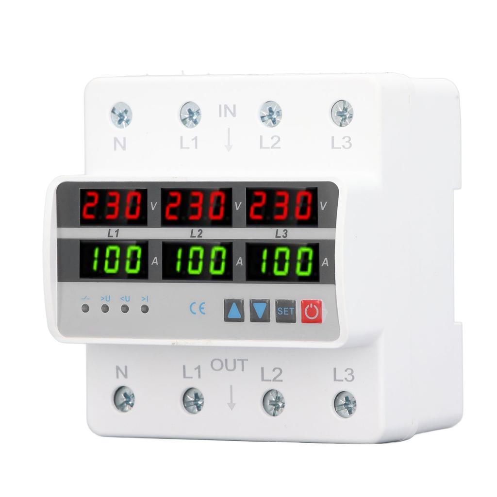 3 Phase DIN Rail Protective Device Over Under Voltage Current Limiting Self Resetting Protector AC22