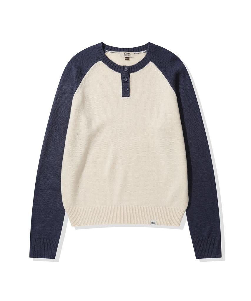 CGP (Women) Henley Neck Raglan Color Block Knit_Cream