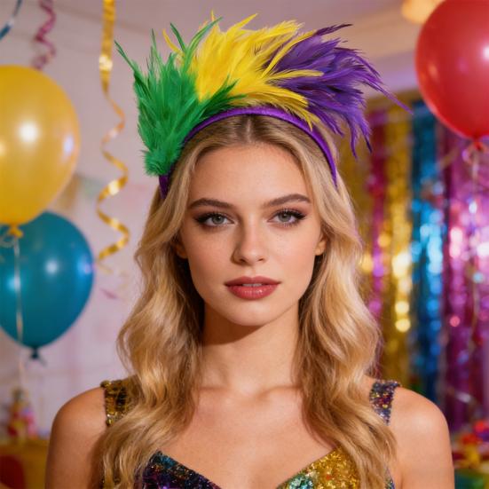 Headband Rainbow Colorful Feather Decor Headband Lightweight Comfortable Elastic Hair Hoop Parties Festivals Stage Performances Headwear