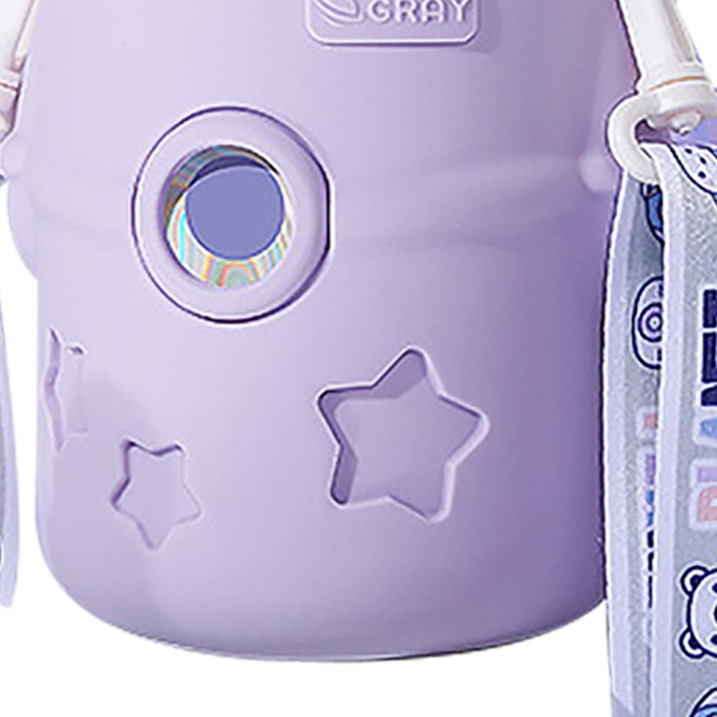 500ml Edelstahl Vakuumisolierbecher mit Deckel und Strohhalm Kinderbecher Flasche Lila