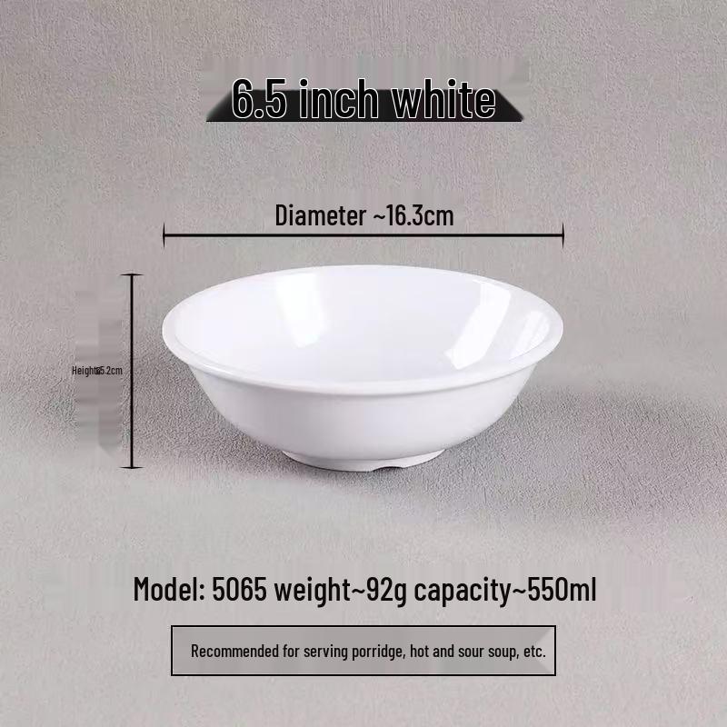 Melamine Breakfast Bowl - Imitation Porcelain, Inverted Rim for Porridge, Soy Milk, Hulatang, Rice Noodles, and Wontons Special.