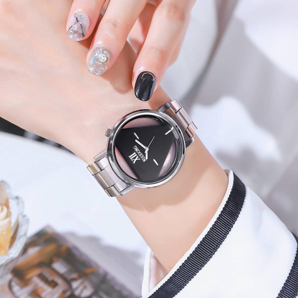 Elegant Triangle Dial Watch Hollow Design Fashionable Steel Band And Glass Surface