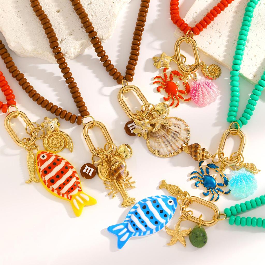 High-End Ocean-Inspired Beaded Necklace with Starfish and Seashell Pendant for Women