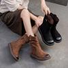 Fashion GKTINOO 2024 Autumn Winter New Retro Handmade Flat Mid-calf Boots Genuine Leather Round Toe Knight Boots Soft Women's Shoes
