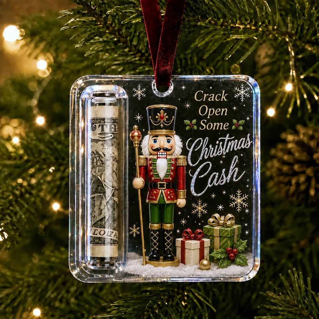 Acrylic Resin Christmas Cash Holder Ornament Reusable Hanging Cash Gift Card Holder For Christmas Tree Decoration