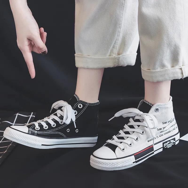 Damskie Urocze Dwukolorowe Buty Damskie Czarne Płócienne Wysokie Trampki Sportowe Dziewczęce Codzienne Płaskie Espadryle dla Mężczyzn
