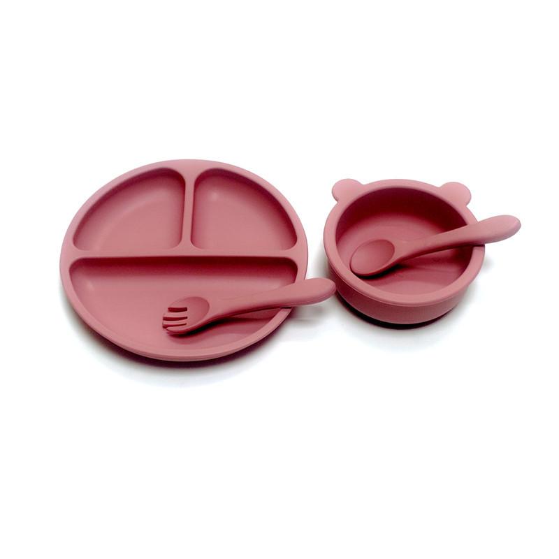 Non-Toxic 4Pcs Auxiliary Silicone Tableware Sets Children Eating Suction Cup Bowl Baby Spoon Dinner Plate Kindergarten Set