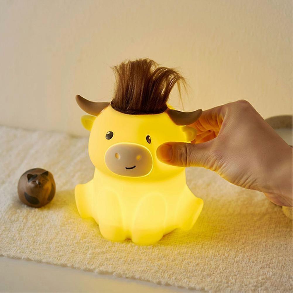 Cute Highland Cow Night Lamp with Soft Silicone Material,USB Charging