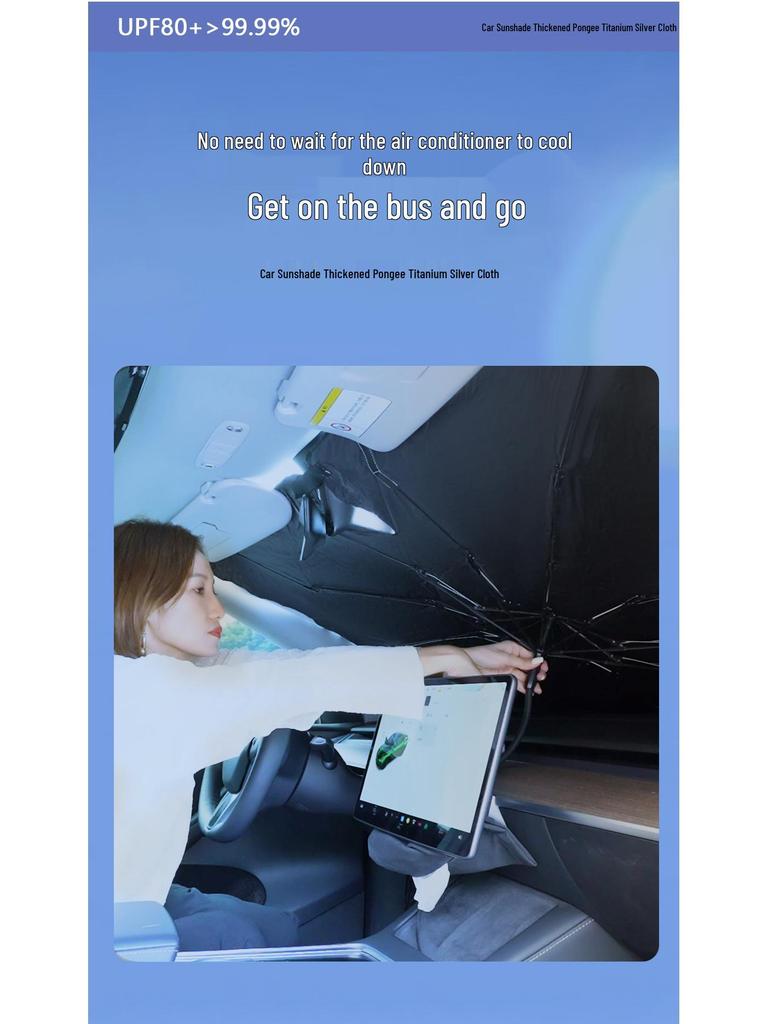 Full Bend Handle Front Windshield Sunshade: Umbrella-Style, Heat-Insulating Sun Protection with Pull Rope