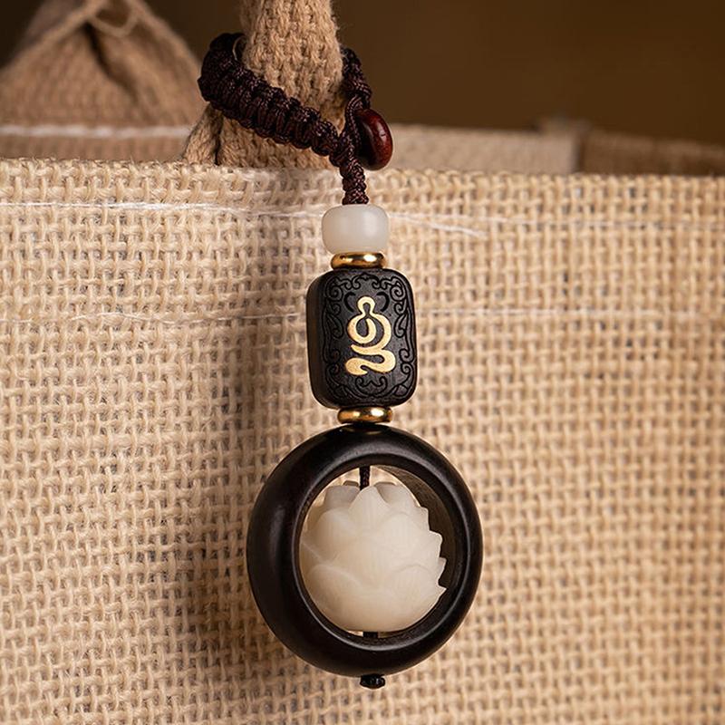 Buddhism Lotus Flower Keychain Accessories Wooden Buddha Lucky Beads Keyring Pendant Car Bag Key Chain Buddhist Gift