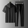 Men's Short Sleeve+sports Trousers 2-piece Loose Sport Suit Lightweight Breathable Hooded Short Sleeve Suit