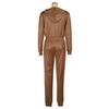 AL255 Women's Two-Piece Casual Sportswear Set - Hooded Faux Leather Jacket