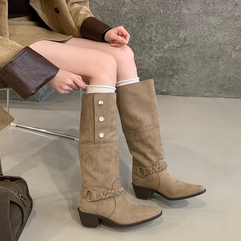 Retro Style Two Wear Folded Thick-soled Boots Women's 2025 New Autumn Fashion Thick Heel and Thin Fashion Boots