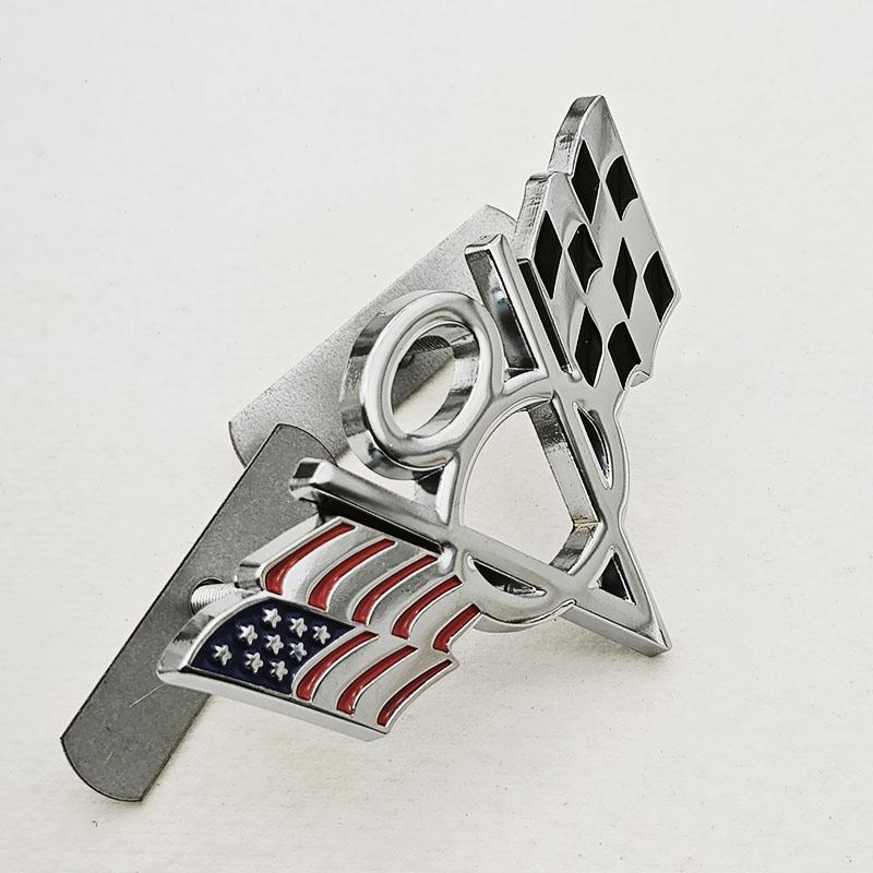 3D Metal V8 Engine Badge Cross Flag Car Emblem Front Grille Decal Trunk Sticker Universal Auto Styling Accessories