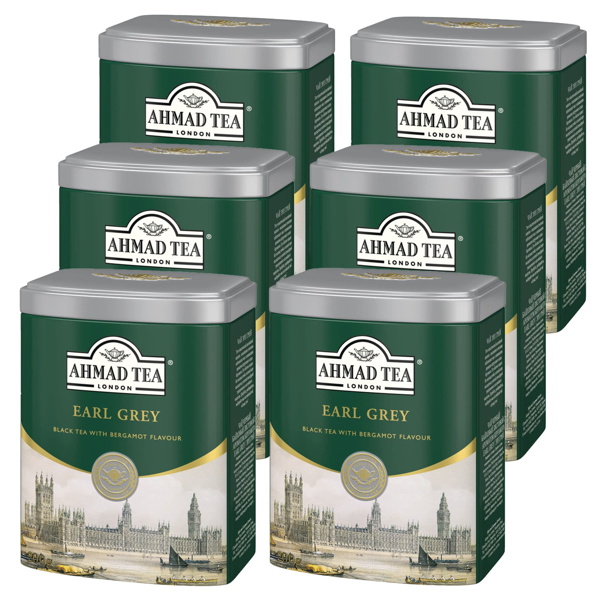 

AHMAD TEA Earl Gray Leaf 200 г x 6 банок [британский бренд] серый