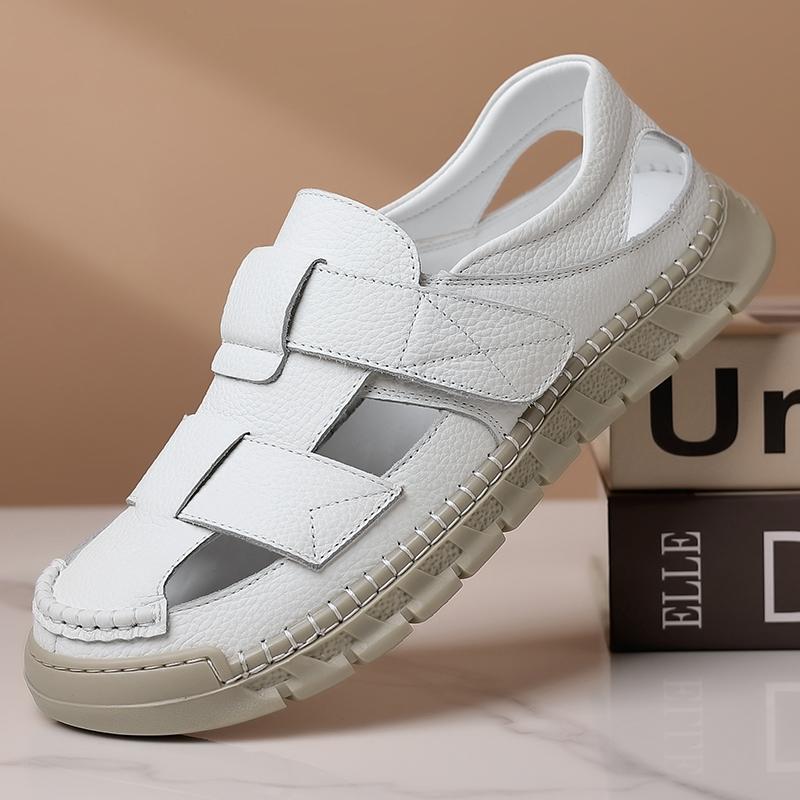 

Fashion Summer Quality Men Leather Casual Sandals Outdoor Flat Comfort Sandals Beach Anti Slip Hollow Out Lightweight Boy Sport Sandals 44 белый