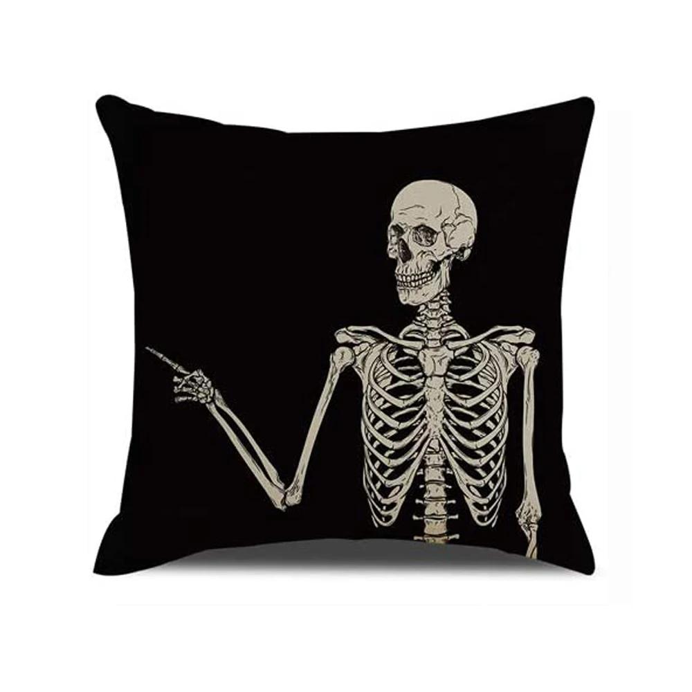 Horror Skeleton Art Print Pattern Cushion Cover Home Living Room Sofa Decoration Throw Pillow