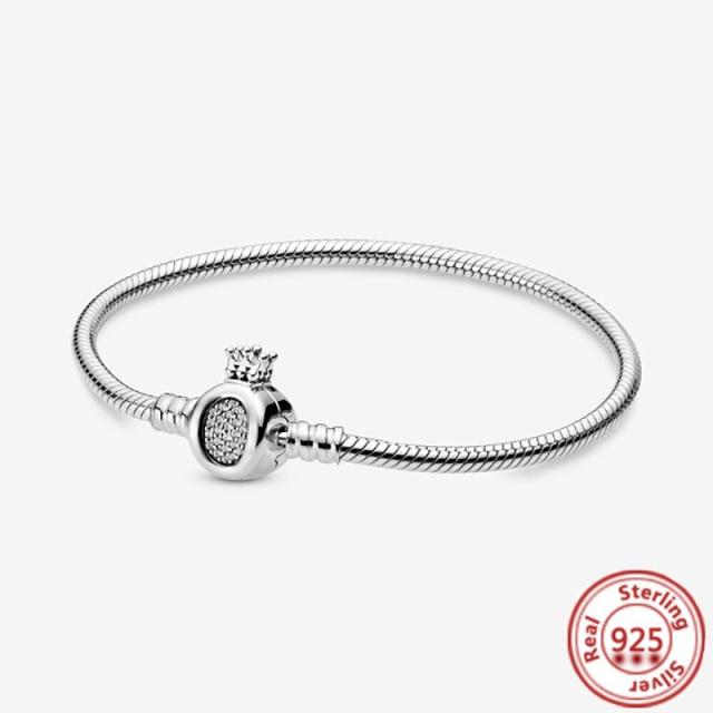 Authentic 925 Sterling Silver Flower Heart T-Bar Basic Snake Chain Bracelets Fit Original Brand Charms Beads DIY Jewelry Women