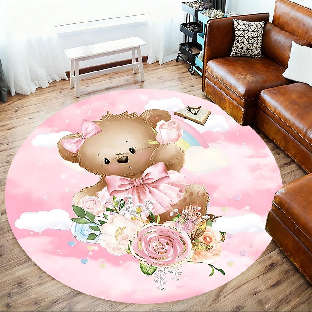 1pc Bear Flowers Round Chair mat Area Rug - Non-Slip, Floor Mat for Office, Bedroom, and Indoor Decor c1125188