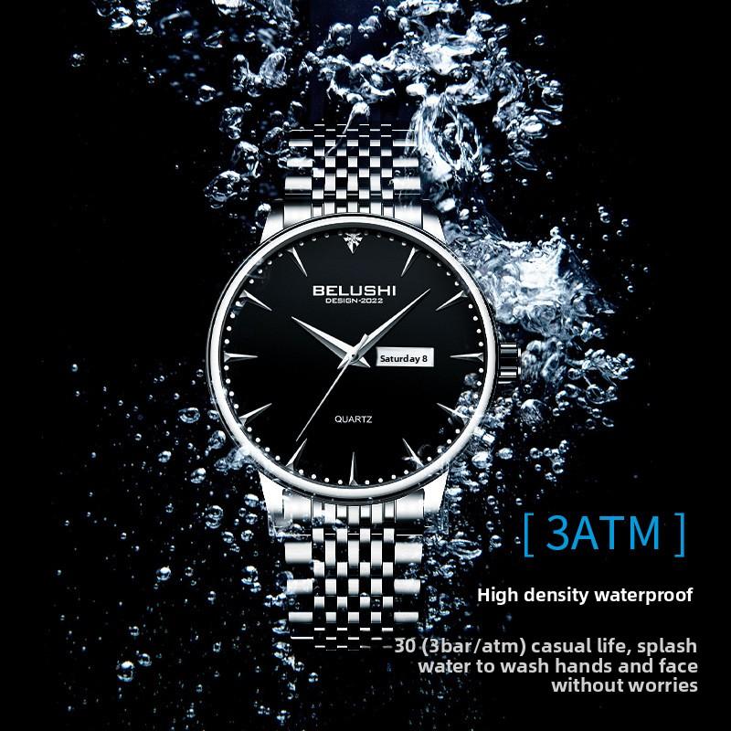 Men's Business-Style Stainless Steel Band Quartz Watches Waterproof Fashionable 9mm Case 30M Water Resistant