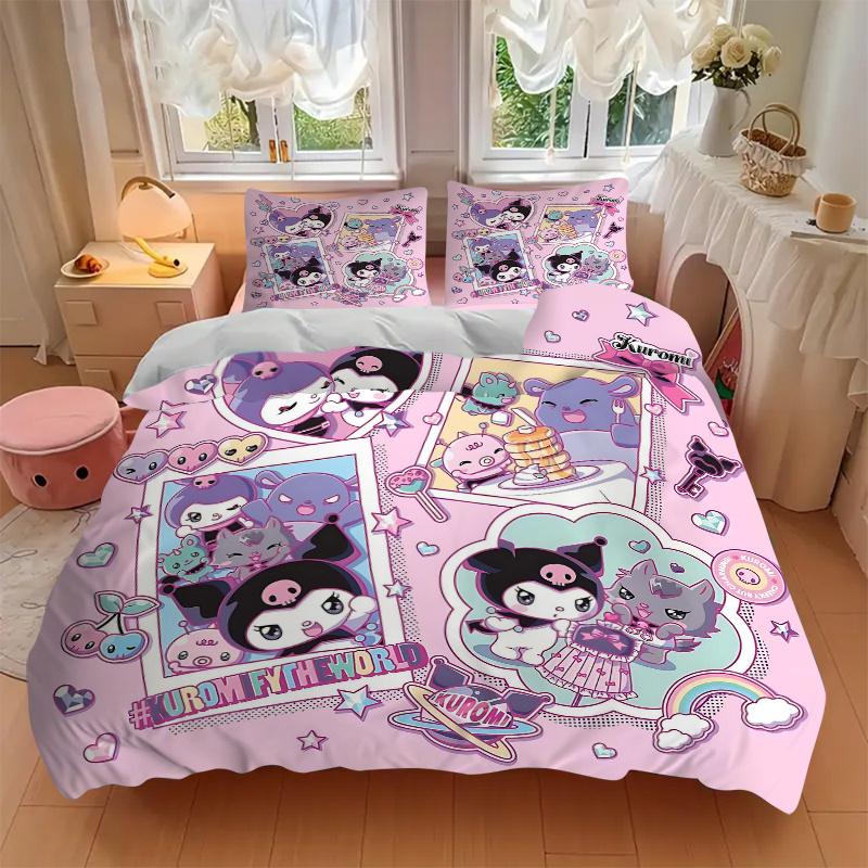 3pcs Kuromi's Printed Bedding Set, Soft and Comfortable Quilt Cover for Bedroom, Guest Room ( Not Included).H070