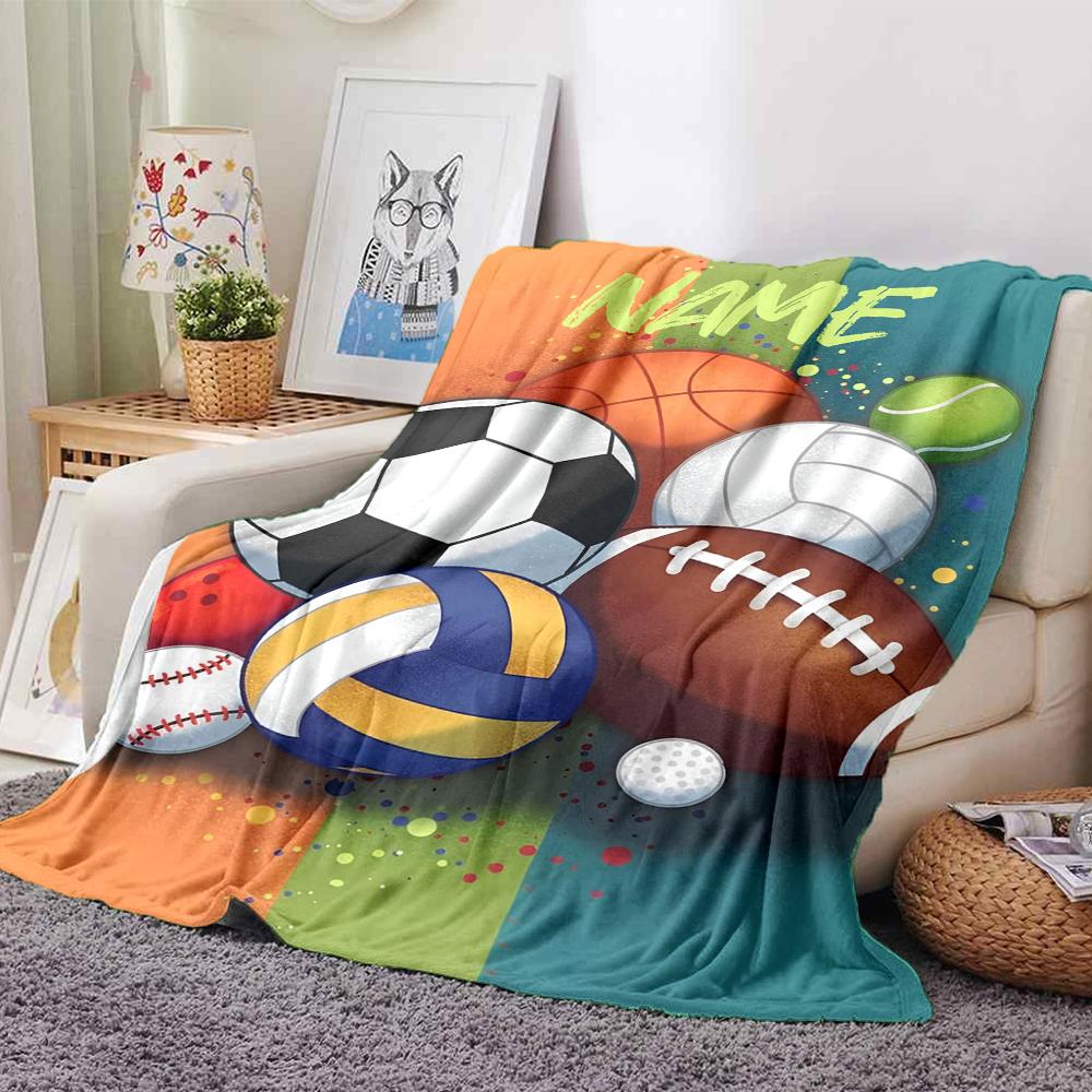 Custom Name Ball Sports Theme Printed Blanket - Perfect for Couch, Bed, Travel & Outdoor Use | Machine Washable, Cozy & Durable.