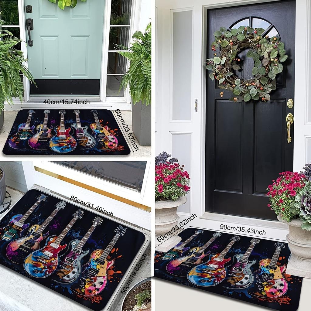 1 Stück Schöne Gitarrenmuster Fußmatten Küchenteppiche Rutschfest Pop-Design Wohnzimmerteppiche Badematte Teppich für Zuhause Spüle Wäsche Dekor