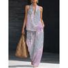 1116 Summer Cool Neck Suit Women's Temperament V-Neck Off-Shoulder Top + High Waist Wide Leg Pants Two-piece Set