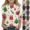 Christmas Day Print Tops For Youth Girls 5-16 Years Round Neck 3/4 Sleeves T-Shirts Trendy Tops Outfit Tees