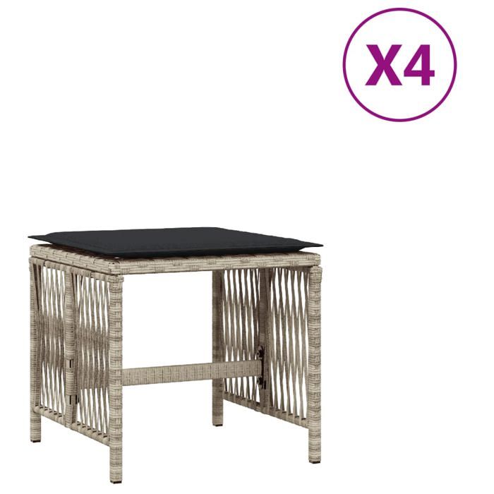 VidaXL Lot de 4 Tabourets de Jardin avec Coussins, Chaises de Patio, Sièges de Terrasse, Meubles d'Extérieur, Gris Clair 365060