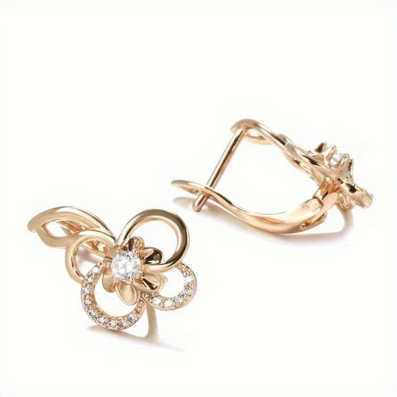 Vintage Golden Color White Stone Flower Drop Earrings Fashion Bride Wedding Jewelry Accessories