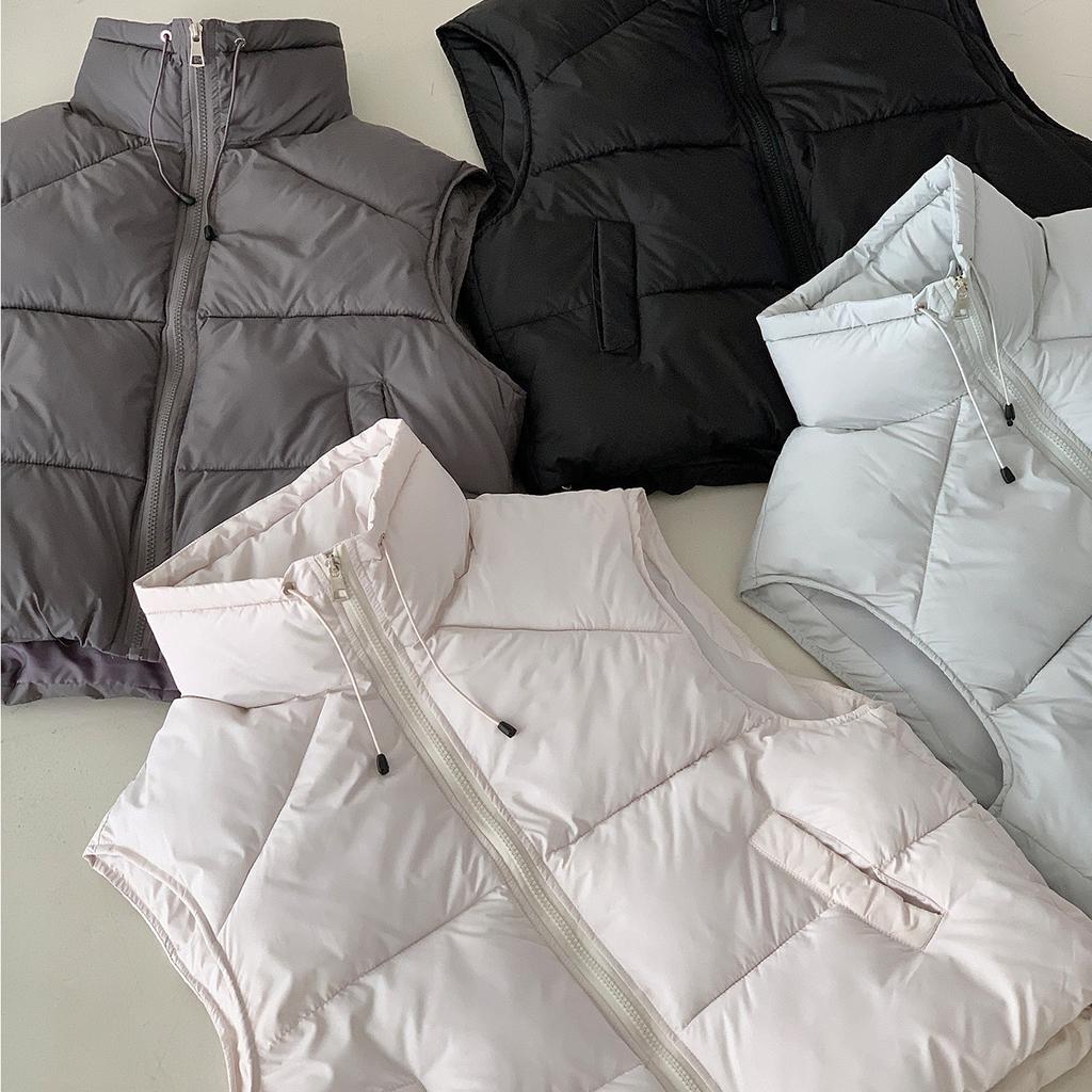 Stand-up collar jacket for women's new warm women's outer wear for small people with bread cotton vest puff black