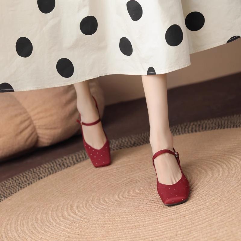 Shoes for Women 2026 Hot Sale One-word Buckle Women's Pumps Autumn Square Toe Solid Fashion Mary Jane Dress Shoes Women