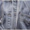 Spring Plus Size Blue Deconstructable S kapucí Turn Down Collar Jean Coat Jacket Dámské volné oblečení