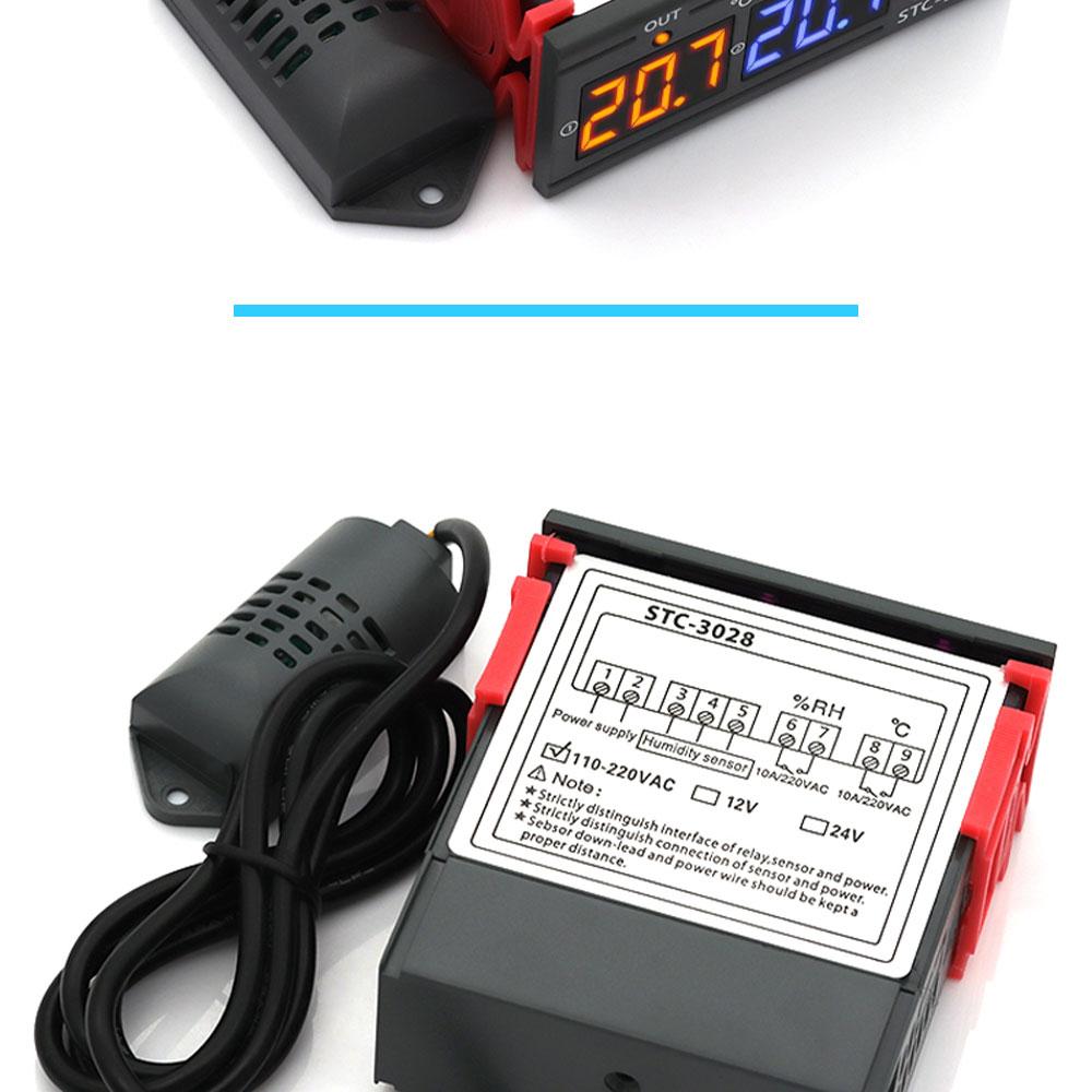 STC-3028 Dual Digital Temperature Humidity Controller 12V 24V 220V Thermoregulator Thermostat for Heating Cooling in Incubator
