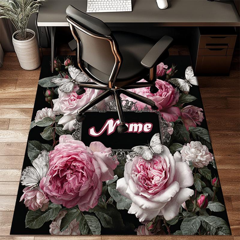 1PC Custom Name Floral Name Frame Theme Floor Mat Ideal for Living Room, Game Rooms, Office, Bedroom Floor Mat Playful Design