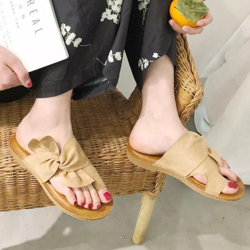 Summer Flat-bottomed Bow Women's Shoes Summer New Fashion To Wear Seaside Beach Cool Slippers
