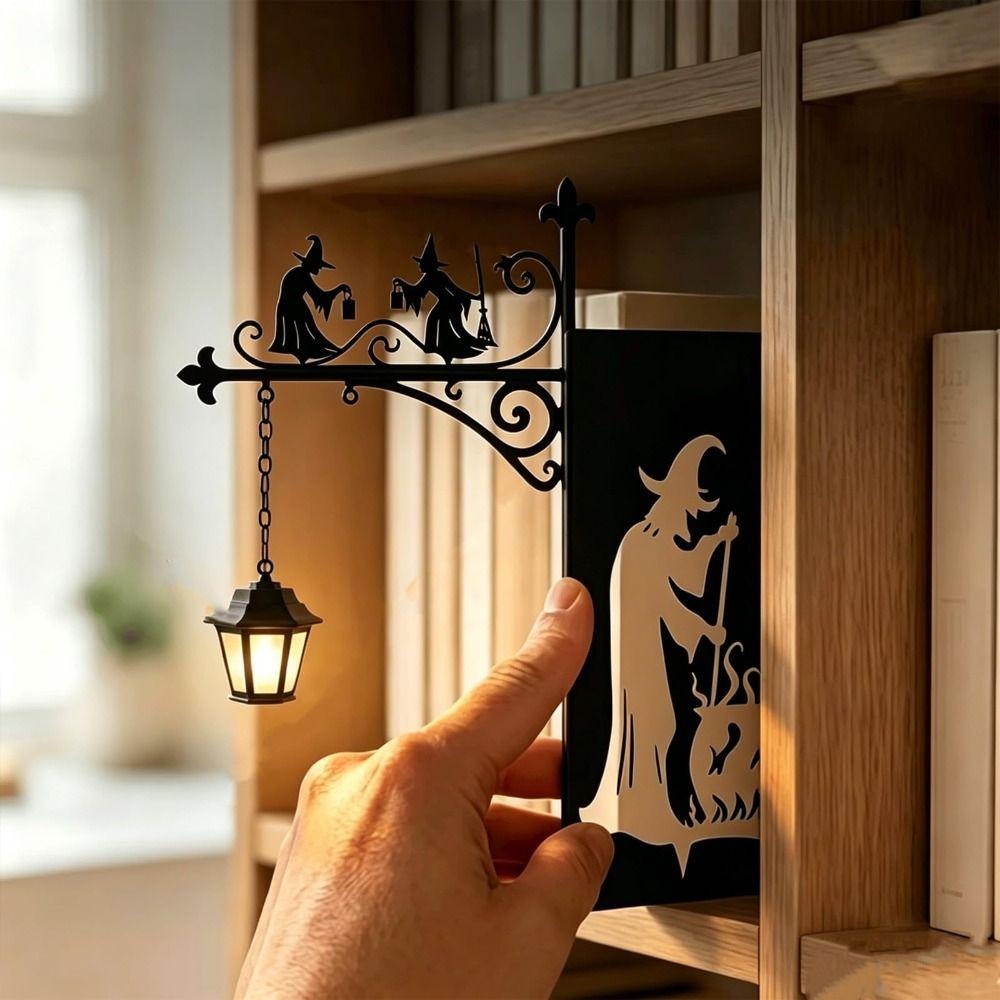 Gothic Iron Witch Bookshelf Lamp Black Metal Mini Shelf Lamp Gift for Book Lovers