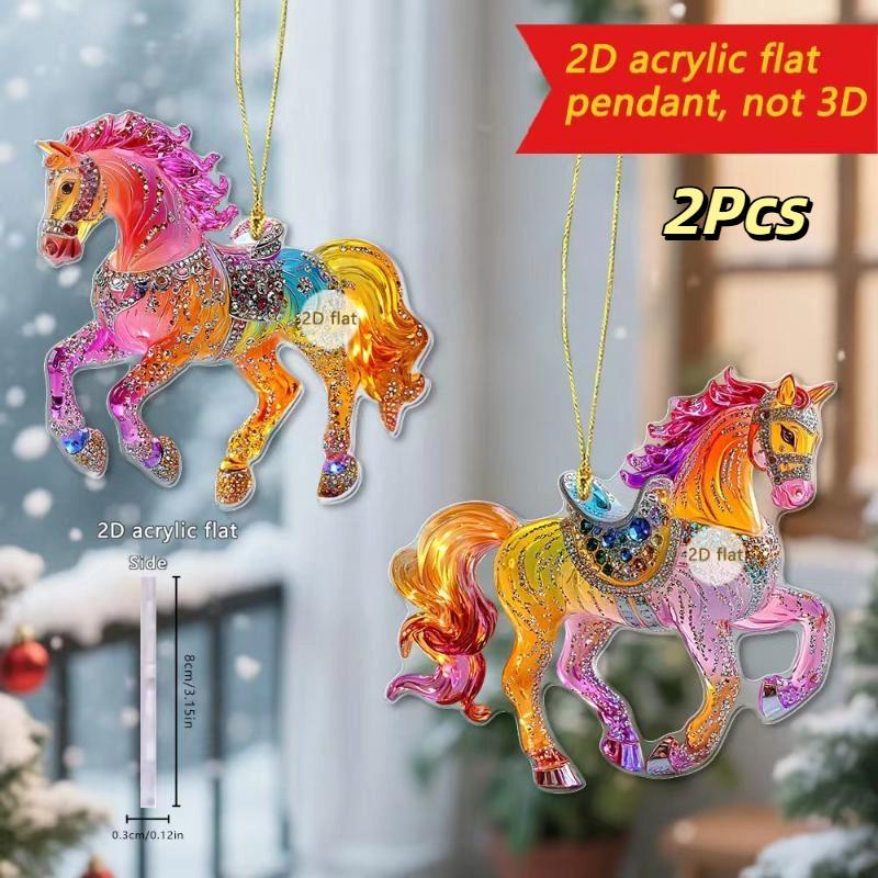 2/3/8Pcs Christmas 2D Flat Acrylic Horse Keychain Pendant Home Decoration Gift Festive Aesthetic Car Hanging Ornament Keychain