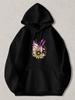 Black Pullover Hoodie with Floral Butterfly Graphic Purple Lavender & Pink Flower Print Casual Streetwear Sweatshirt for Men Women