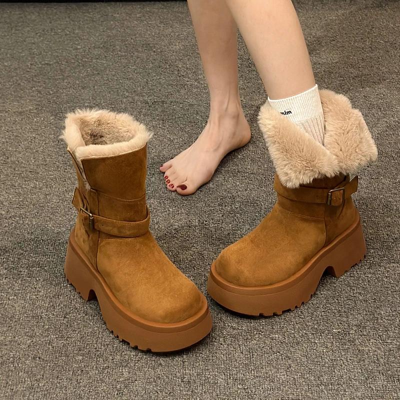 Замшевые балетки Женские ботильоны на платформе Зимние плюшевые теплые хлопковые туфли на высоком каблуке Тренд Массивные Готические Уютные Повседневные Ботас Мухер 35 хаки 7587₽
