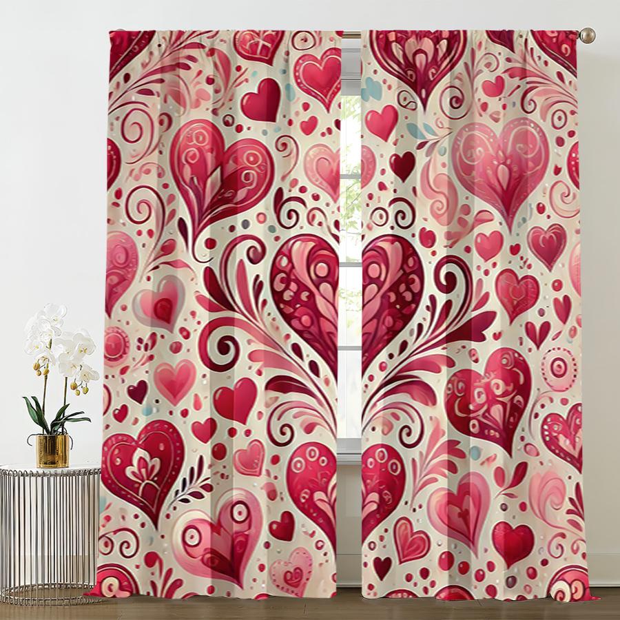 

2PCS pink hand-painted heart-shaped curtains artistic style bedroom and living room decorative curtains with drawbar pockets 100*130 HOOK 1pcs