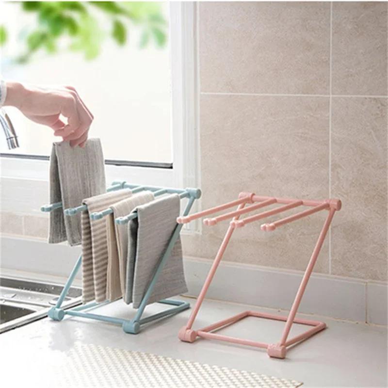 Foldable Kitchen Towel Rack Plastic Storage Rag Rack Vertical Desktop Dish Cloth Drain Shelf Multi-Function Kitchen Supplies