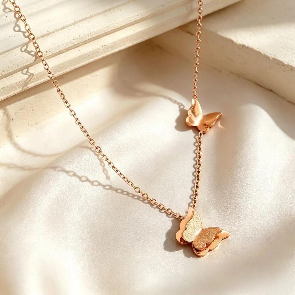 Korean Style Titanium Steel Electroplated Butterfly Necklace - Elegant and Versatile for Casual Wear