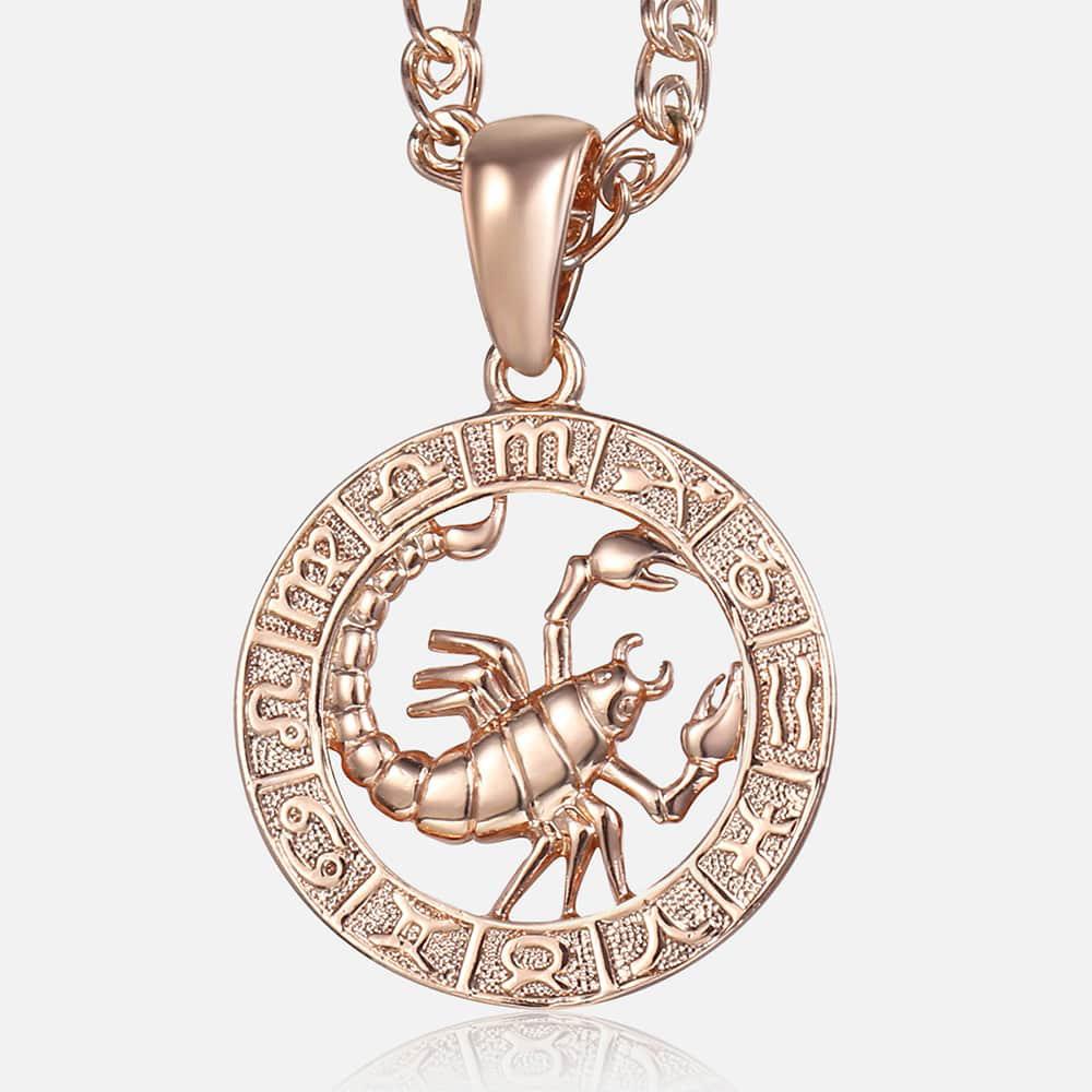 12 Zodiac Sign Constellations Pendant Necklace for Women Men 585 Rose Gold Color Necklace Birthday Gifts