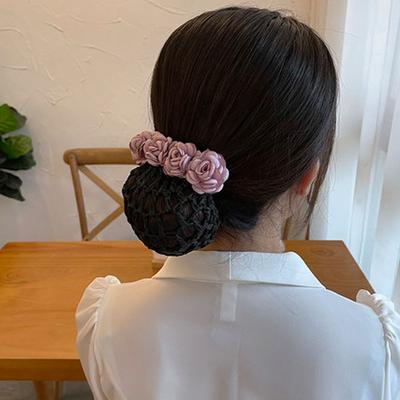 Flight Attendant Korean Style Headdress Flower Bun Net Snood Women Hairpin Rose Spring Clip