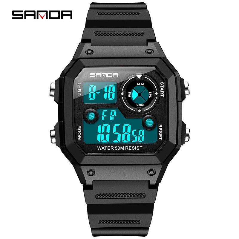 Sanda Men s Waterproof Square Wristwatch - Alarm, Night Light, Korean Style Sport